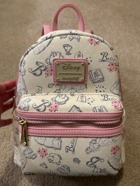 Disney x Loungefly Beauty and the Beast Belle Cream & Pink Mini Backpack NWT